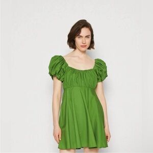 Abercrombie & Fitch Emerson Poplin Puff Sleeve Green Mini Dress
